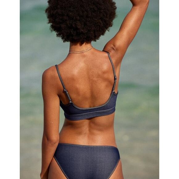 NWT AE x Aerie Match Made Denim Straight Scoop Bikini Top Swim Beach - Picture 2 of 9